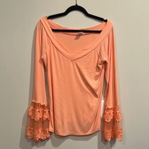 VENUS Orange Ruffled Bell Sleeve Blouse